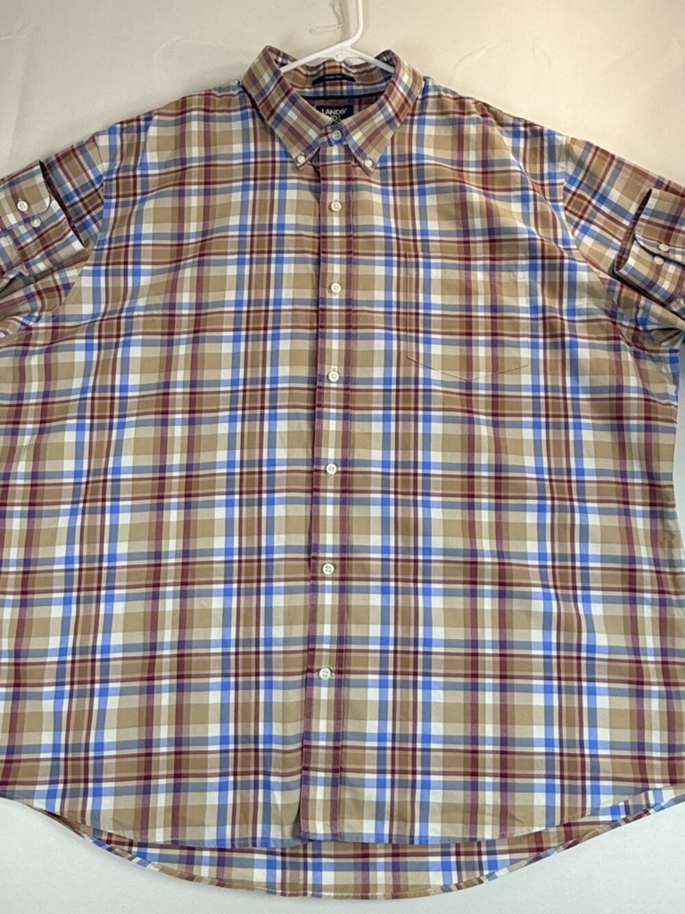 Lands' End XXL Traditional Fit 18-18.5 100% Cotton No Iron Plaid Button Down